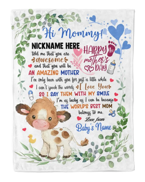 1st Mother's Day Gift, Gifts for New Mom, Personalized Hi MOMMY Cute Baby ,  Gift  for Newmom,  Safari Baby Shower, Jungle Nursery Blanket