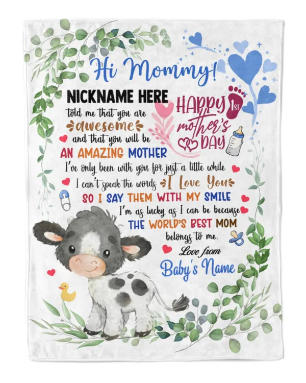 1st Mother's Day Gift, Gifts for New Mom, Personalized Hi MOMMY Cute Baby ,  Gift  for Newmom,  Safari Baby Shower, Jungle Nursery Blanket
