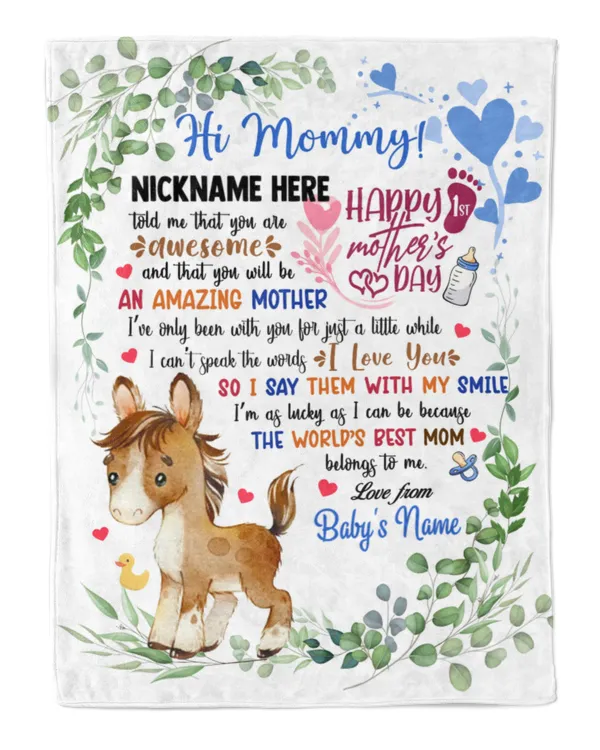 1st Mother's Day Gift, Gifts for New Mom, Personalized Hi MOMMY Cute Baby ,  Gift  for Newmom,  Safari Baby Shower, Jungle Nursery Blanket