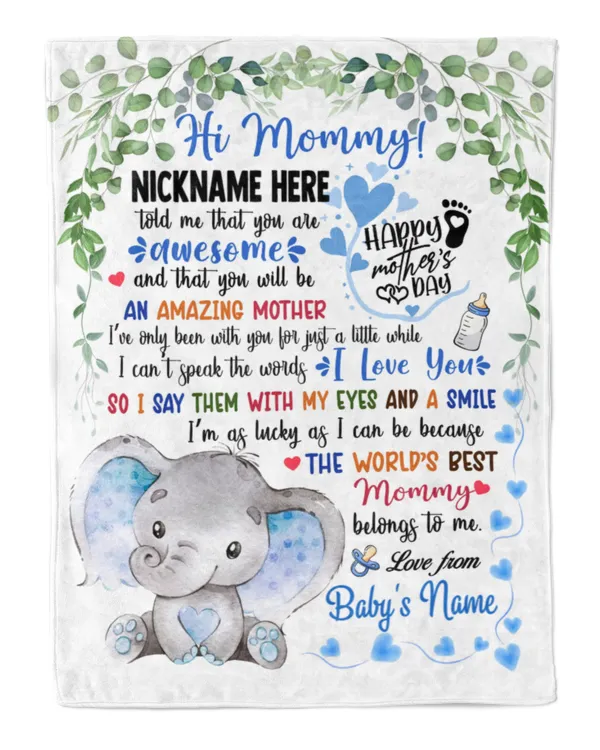 Blue Elephant Baby, Mother's Day Gift for New Mom from Grandma and baby , Safari Baby Shower, Jungle Nursery Blanket