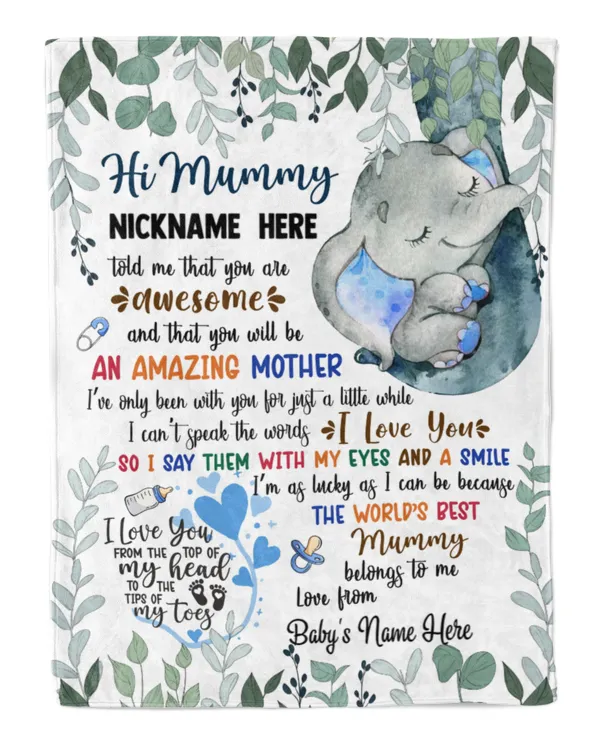 personalized Hi Mummy Elephant Cute Boy, Gift from Grandma and baby for newmom