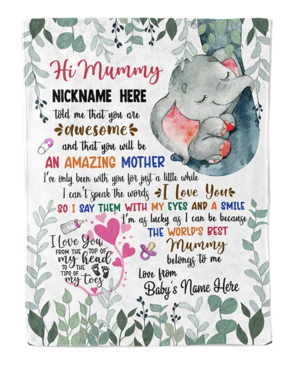 Personalized Hi Mummy Elephant Cute Girl, Gift from Grandma and baby for newmom