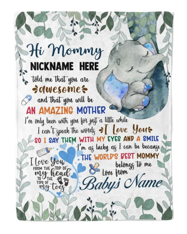 personalized Hi MOMMY Elephant Cute Boy, Gift from Grandma and baby for newmom