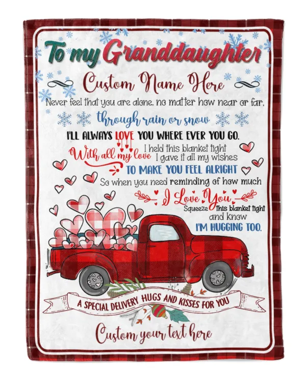 Personalized Winter Christmas  Red plaid Truck with Heart Blanket To my Granddaughter Christmas Gift with Love Quotes
