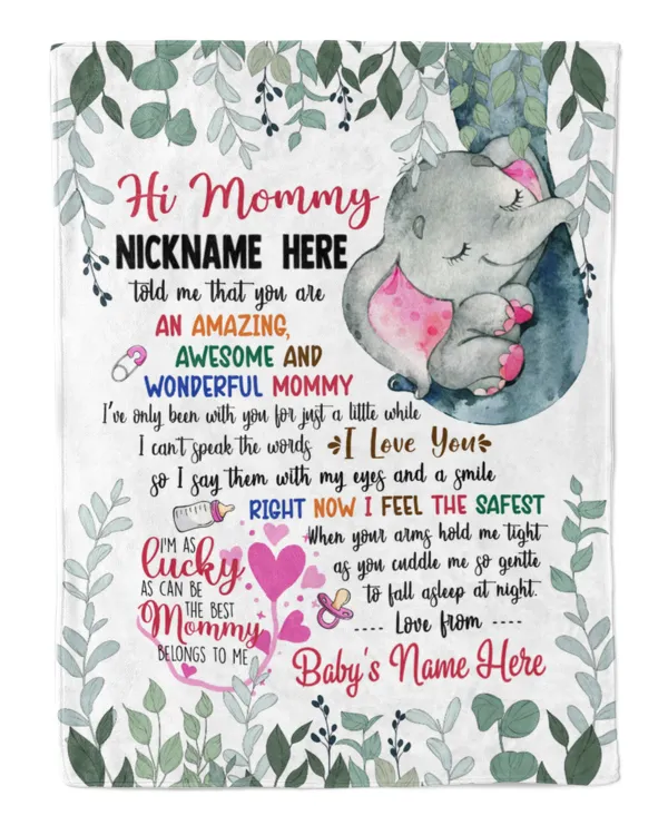 Personalized Hi MOMMY Elephant Cute Girl, Gift from Grandma and baby for newmom