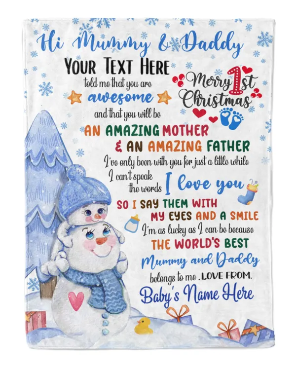 Personalized Hi MUMMY and DADDY Cute Baby Boy with Snowman,  1st Chritmas Gift from Grandma and baby for Newmom, First Christmas gifts.