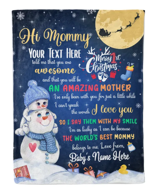 Personalized Hi MOMMY  Cute Baby Boy with Snowman,  1st Chritmas Gift from Grandma and baby for Newmom, First Christmas gifts.