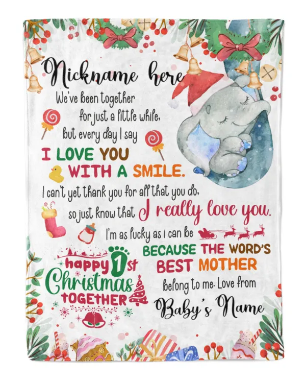 Personalized Dear Mom Cute Baby  Elephant Christmas theme ,  1st Chritmas Gift  for Newmom, First Christmas gifts.
