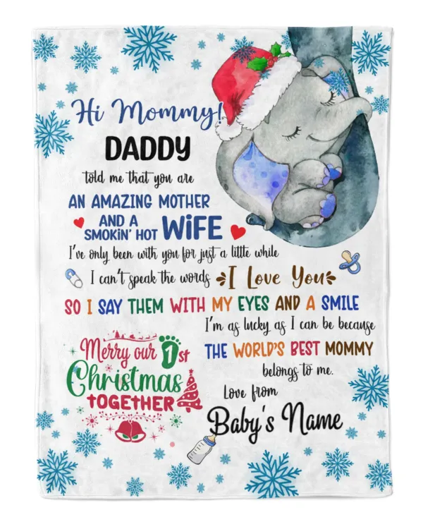 Personalized Hi MOMMY  Cute Elephant Baby ,  1st Chritmas Gift from Daddy and baby for Newmom, First Christmas gifts.