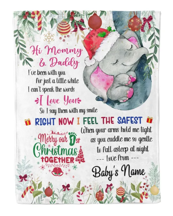 Personalized Name Blanket Cute Elephant Baby Boy  ,  1st Chritmas Gift  for New Parents.  First Christmas gifts as Mom and DAD Gift, Baby first Christmas.