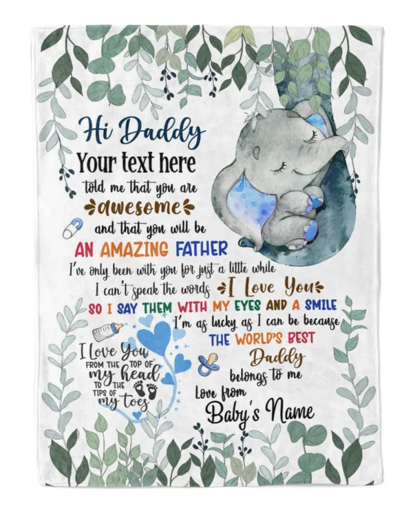 Personalized Hi DADDY and daddy Cute Baby Elephant boy ,  Gift  for Newdad, Baby Shower Gifts
