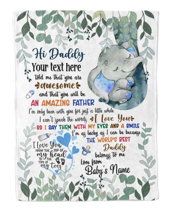 Personalized Hi DADDY and daddy Cute Baby Elephant boy ,  Gift  for Newdad, Baby Shower Gifts