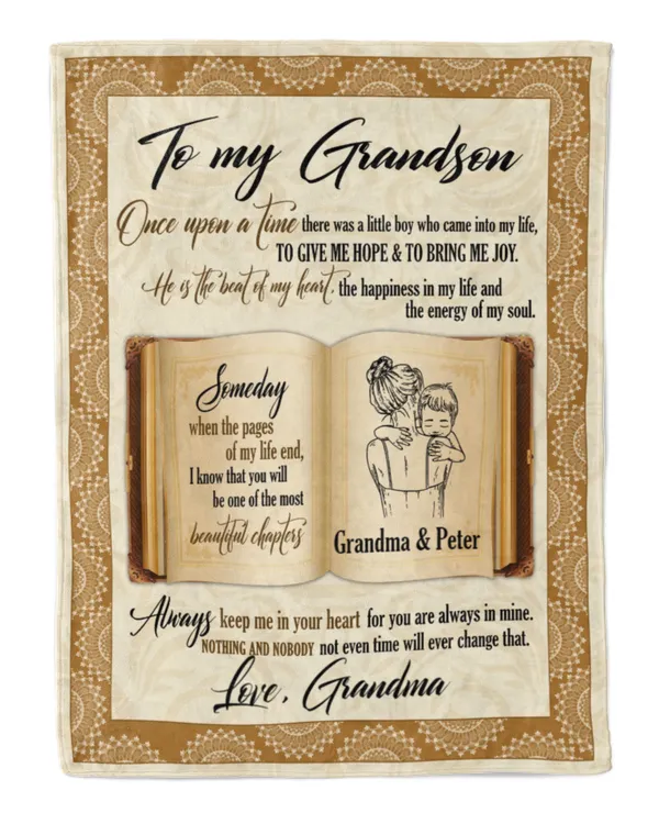 Personalized Blanket for Grandmother and Grandson, PAGE OF MY LIFE, Vintage style