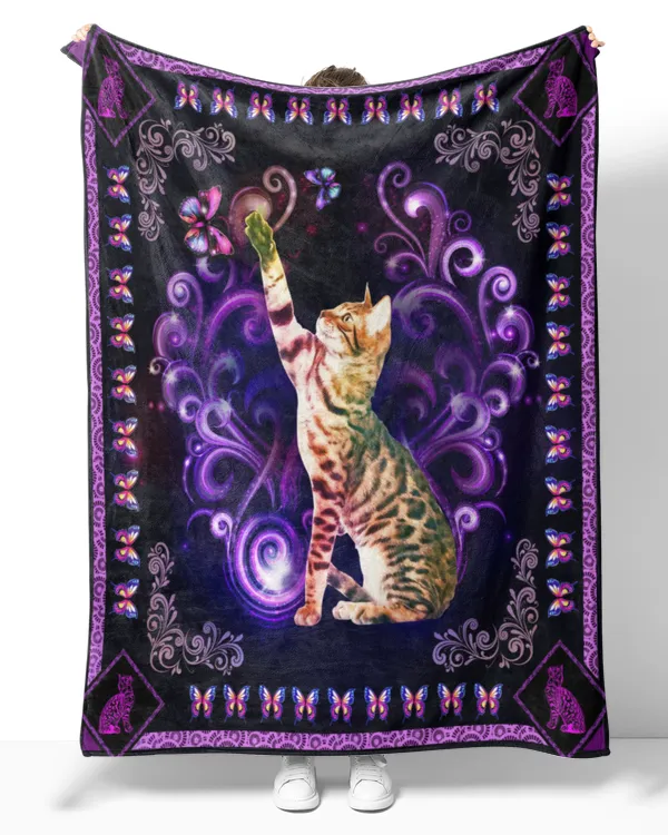 BENGAL CAT  floral  frame purple