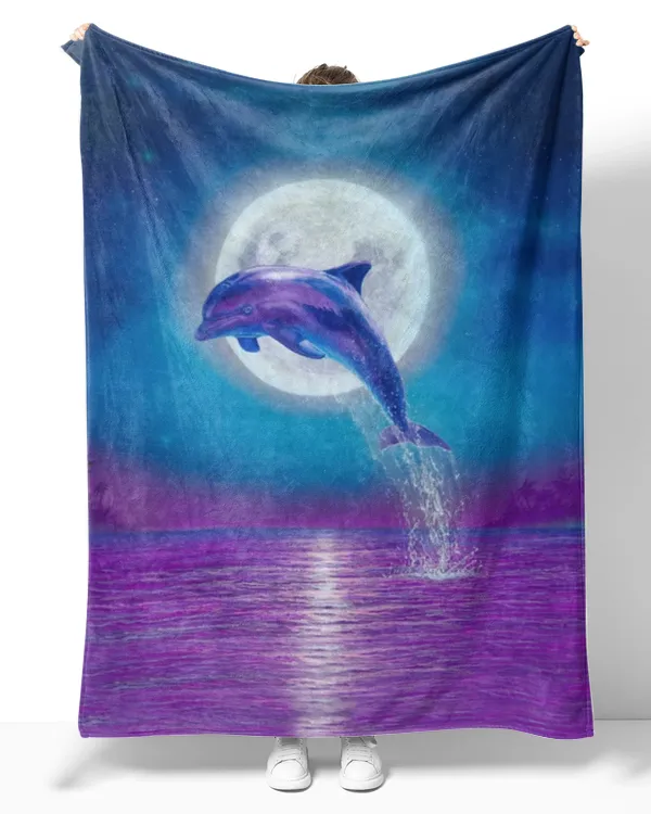Dolphins jumping in the moonlight