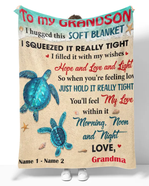 Turtle Grandson Hug This Blanket, Gift For Child, Personlized Turtle Blanket