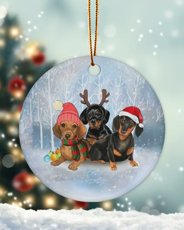 Dachshunds Christmas Circle Ornament