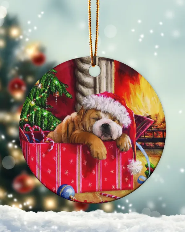 English Bulldog Puppies Present Circle Ornament