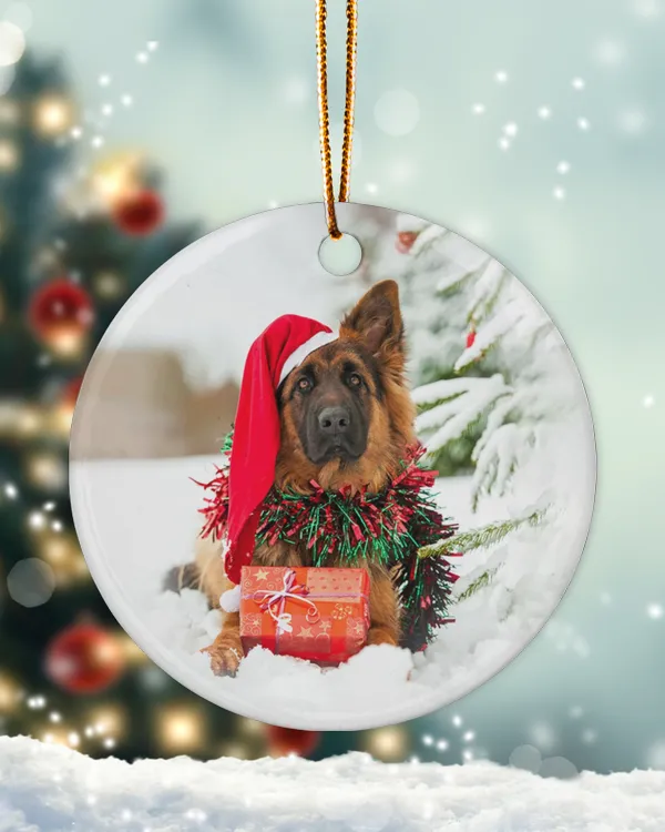 German Shepherd Christmas Circle ornament