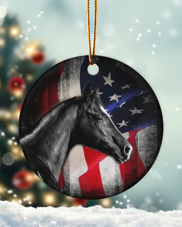 Horses Patriotic Horse Circle ornament