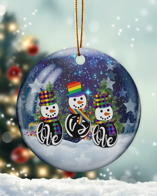LGBT Snowman Circle Ornament