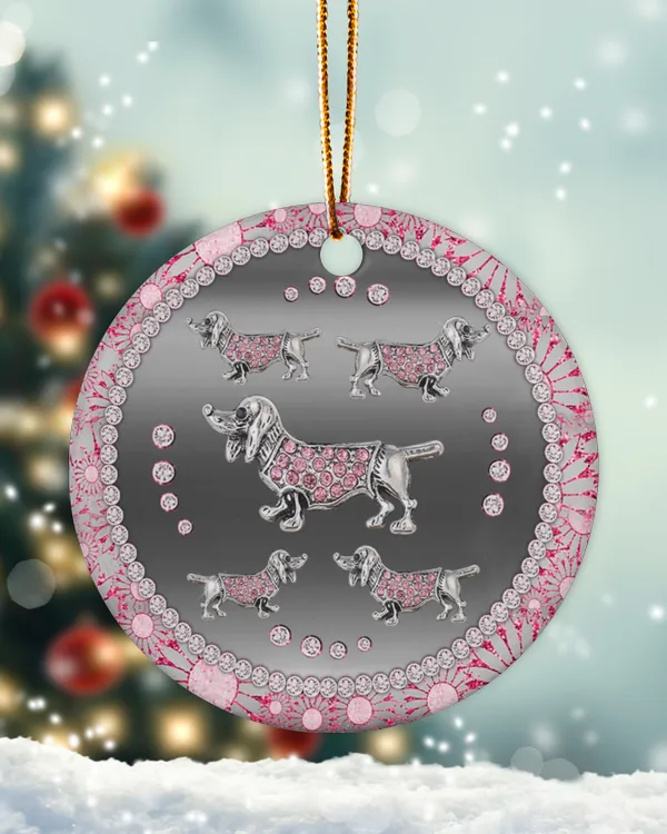 Pink Dachshund Circle Ornament
