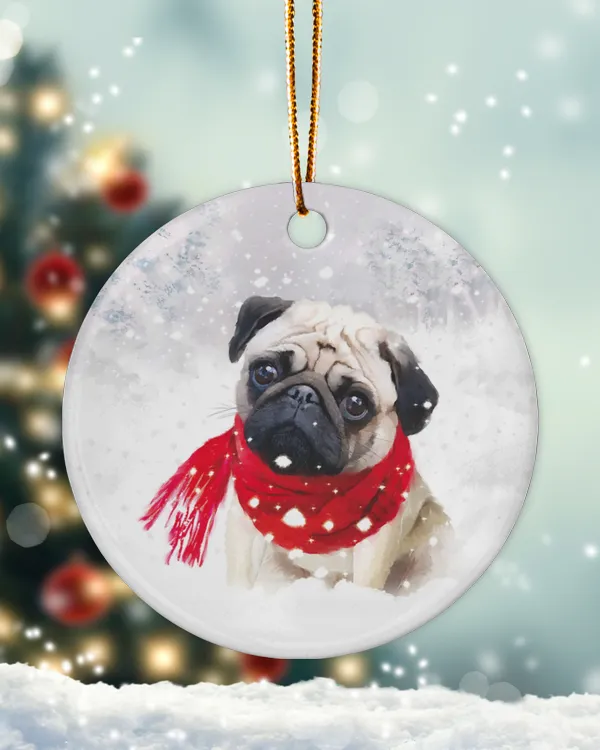 Pug Christmas Circle ornament