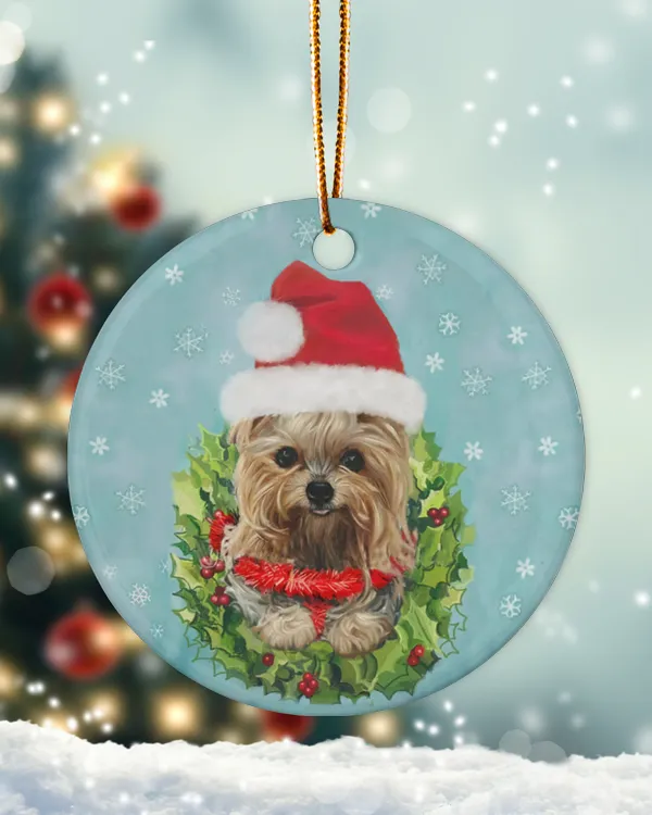 Yorkshire Terrier Christmas Circle Ornament