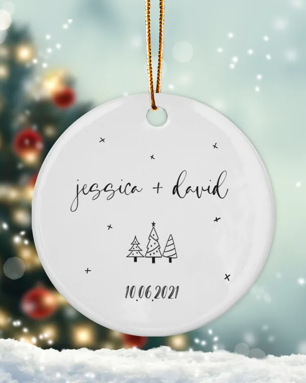 Christmas Engaged With Name and Date | Engagement, Miss to Mrs, Couples Gift, Wedding | Christmas Ornaments | Pine Tree Ornaments