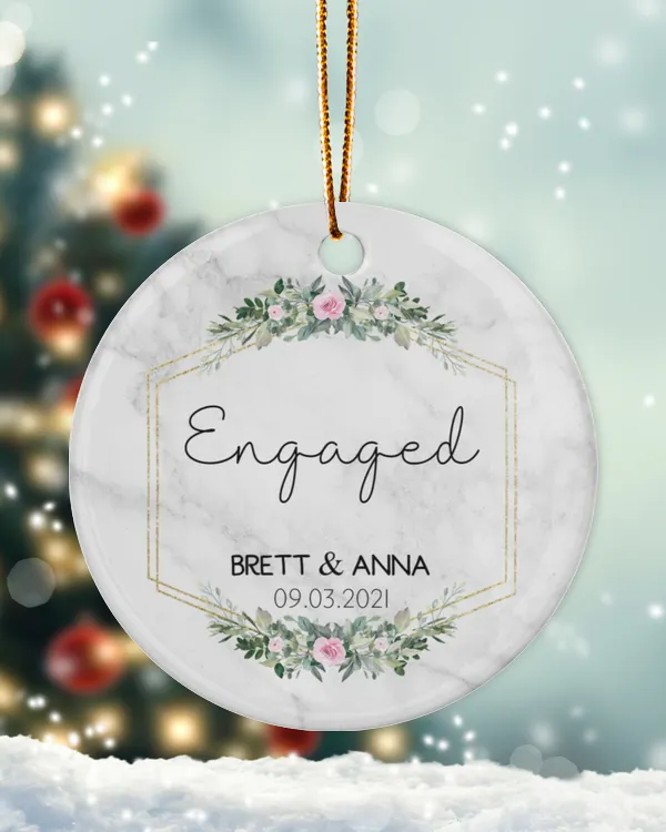 Aniversary Christmas Ornament With Name and Date | Engagement, Miss to Mrs, Couples Gift, Wedding | Christmas Ornaments | Pine Tree Ornaments