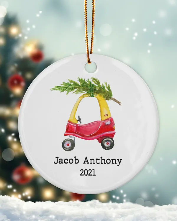 Baby's First Christmas Car With Name And Year - Personalized First Christmas Truck Ornament - Custom Baby Boy Truck Ornament | Christmas Ornament | Pine Tree Ornaments