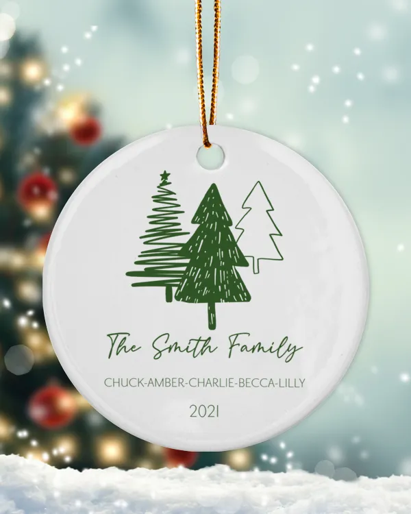 Family Christmas With Family's Name, Names of Members And Year- Custom Family Name Tree Keepsake - Family Ornament| Christmas Ornament | Pine Tree Ornaments