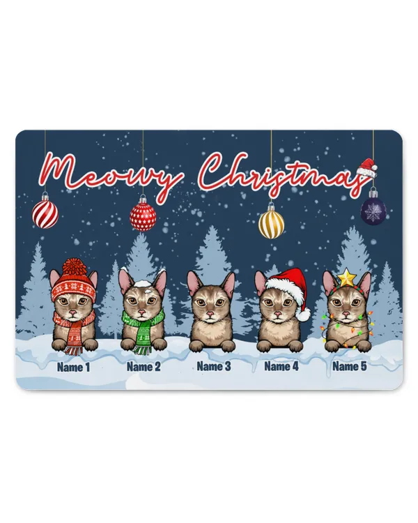 Cat Christmas Custom Doormat Meowy Christmas Personalized Gift For Cat Lovers