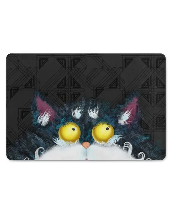 Funny Fluffy Cat Black Doormat HOD300323DRM9