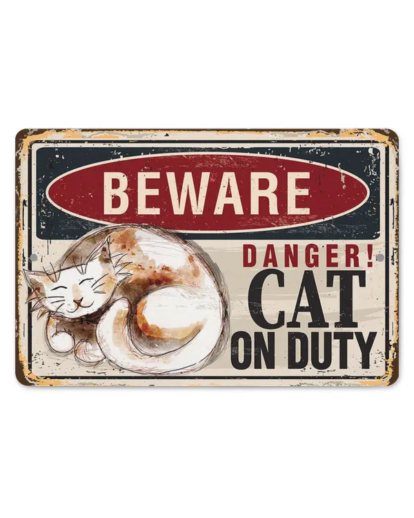 Beware Danger Cat On Duty Doormat HOC030423DRM3