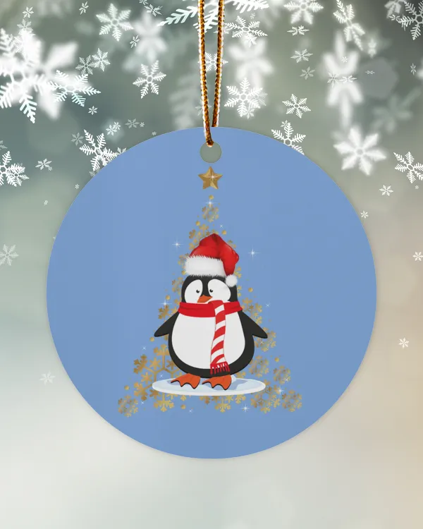 Penguin Christmas Snowflakes Tree Ornament - Circle