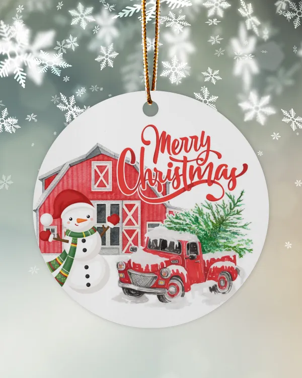 RD Vintage Farm Winter Christmas Ornament, Red Truck Farmhouse Christmas Ornament, Christmas Gifts
