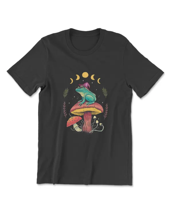 Cottagecore Aesthetic Goblincore Frog Wizard On Mushroom T-Shirt