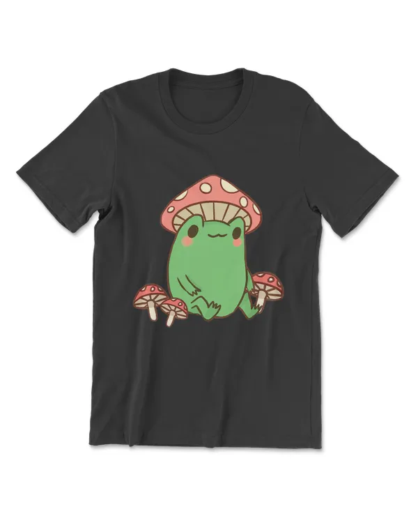 Frog With Mushroom Hat Cute Cottagecore Aesthetic T-Shirt