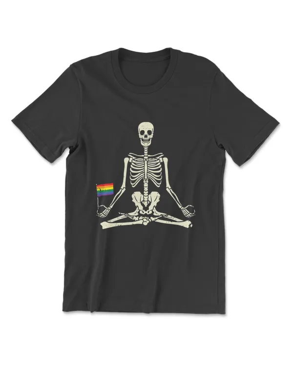 Yoga Skeleton Rainbow Flag Namaste Yogi Gay Pride LGBT Gift T-Shirt