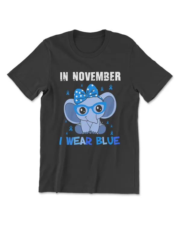 In November I Wear Blue Diabetes Awareness Cute Elephant