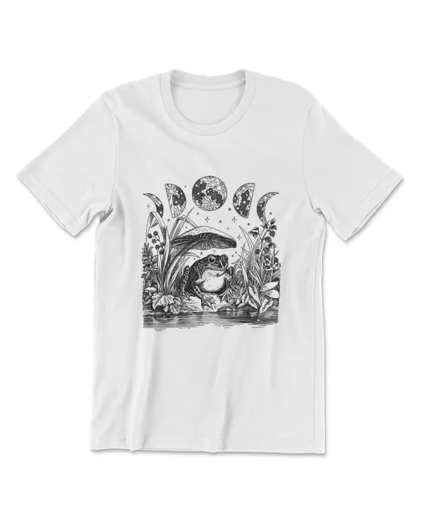 Cute Cottagecore Aesthetic Frog Mushroom Moon Witchy Vintage T-Shirt