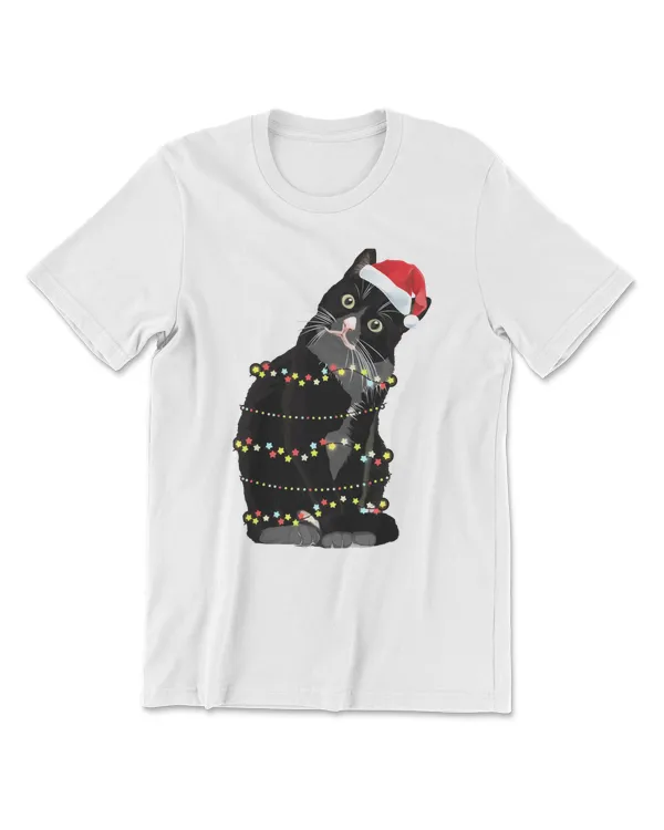 Cat Black Cat Christmas Fairy Lights Cute Santa Paws Xmas HatDecorationsPrint Mug Classi paws
