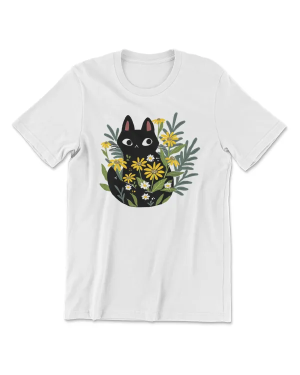Cat Black cat with flowers1 paws