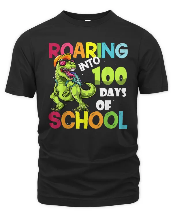 Teacher Dinosaur Roaring Into 100 Days Of School Apparel T Rex Boys 95 class teaching