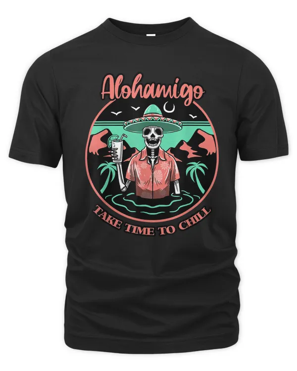 aloha amigo beach sugar skull halloween calavera mexican t-shirt