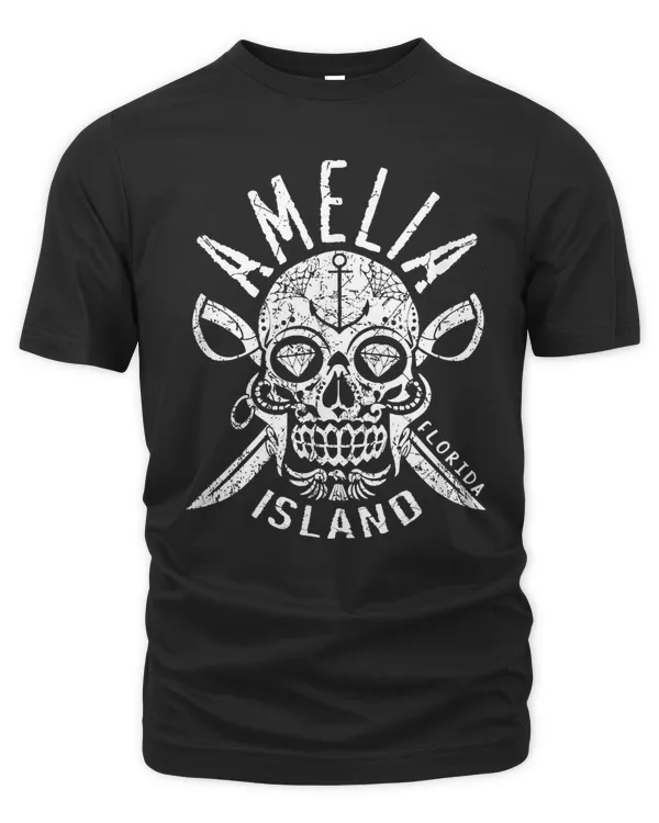 amelia island florida souvenir halloween sugar skull, fl t-shirt