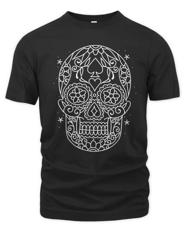 american traditional sugar skull outline tattoo design t-shirt