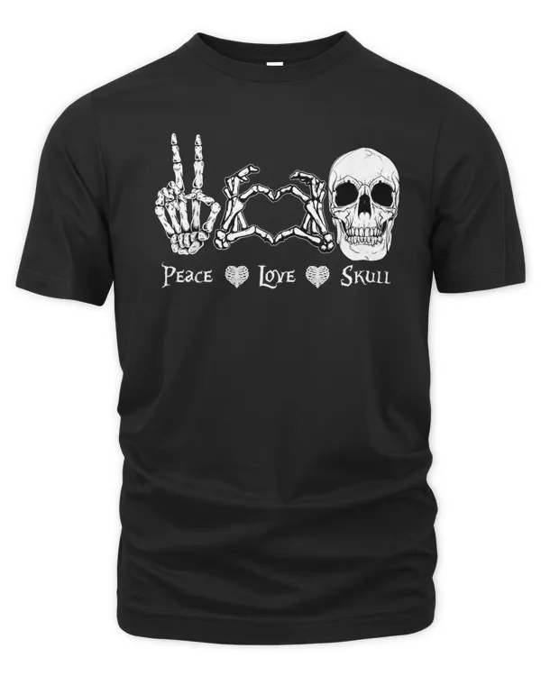 peace love skull lovers hippie halloween skeleton funny t-shirt