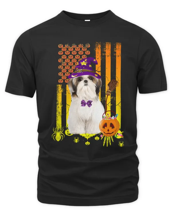 Dog Shih Tzu Pumpkin American Flag Halloween Dog 367 paw